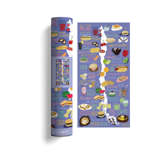 MAPA ILUSTRADO COMIDAS, BEBIDAS Y FRASES DE CHILE