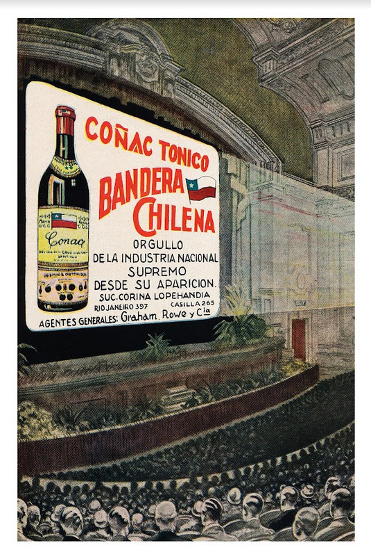 POSTAL NOSTALGIA NACIONAL AVISO COÑAC BANDERA CHILENA