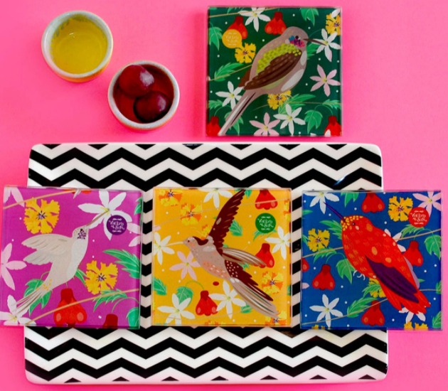 SET POSAVASOS VIDRIO TEMPLADO PICAFLOR (CUADRADO)